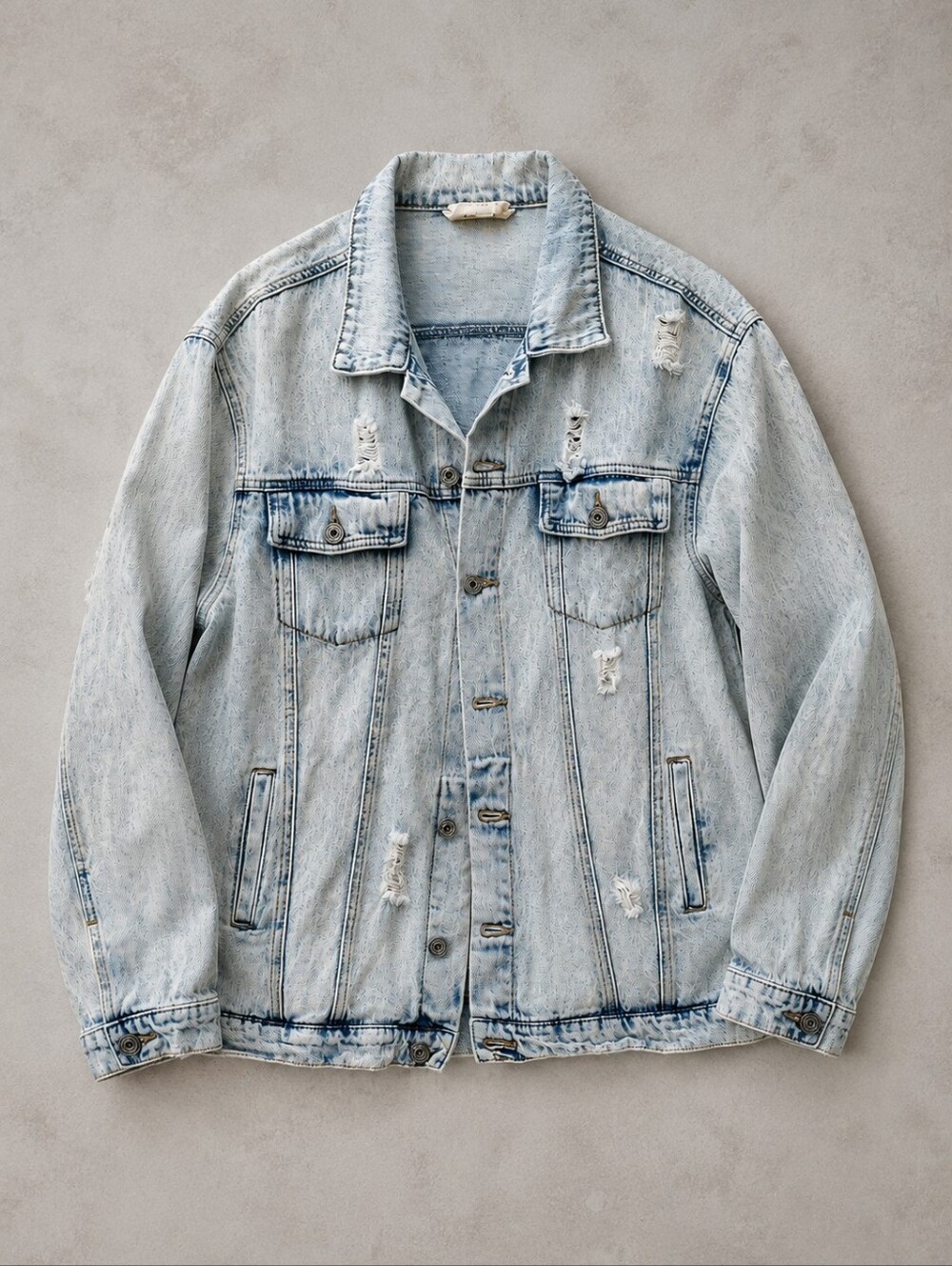 Umgee Medium  Light Wash Distressed Denim Jacket